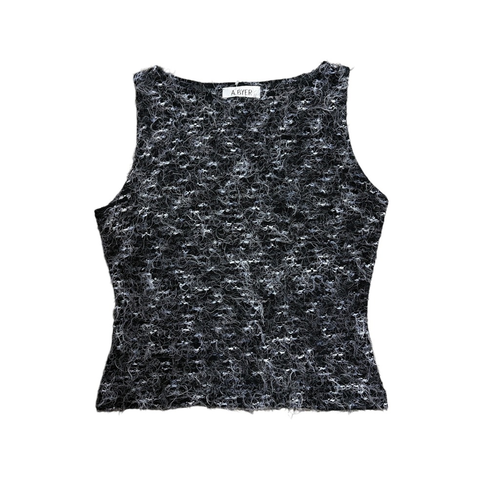 A. Byer Women XS Black White Eyelash Knit Sleeveless Scoop Neck Textured Tank XS